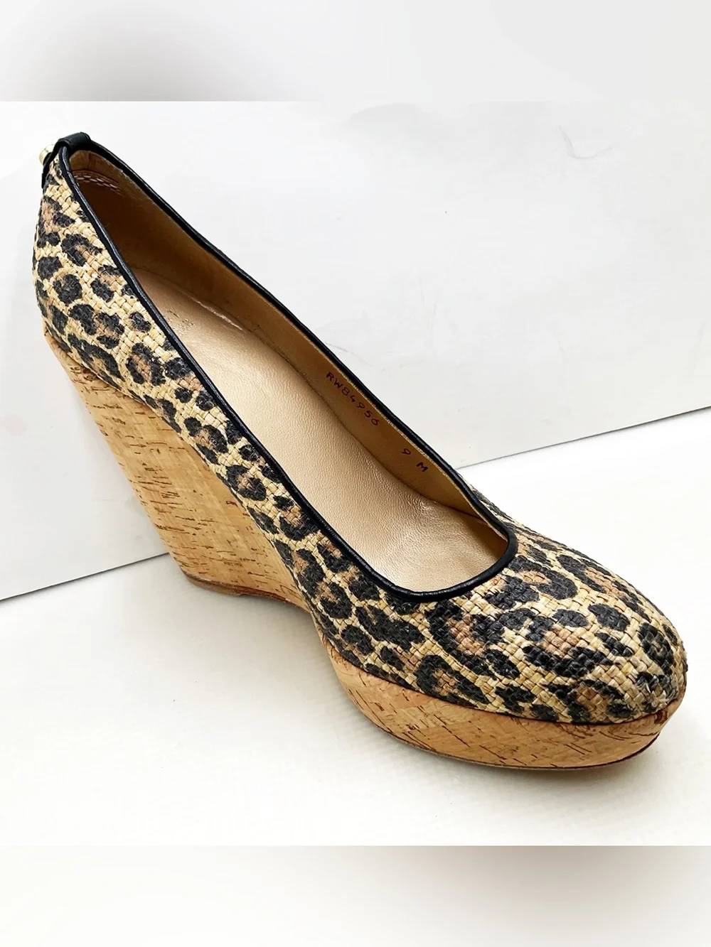 {Stuart Weitzman} Leopard-print Cork Wedge Raffia Platforms